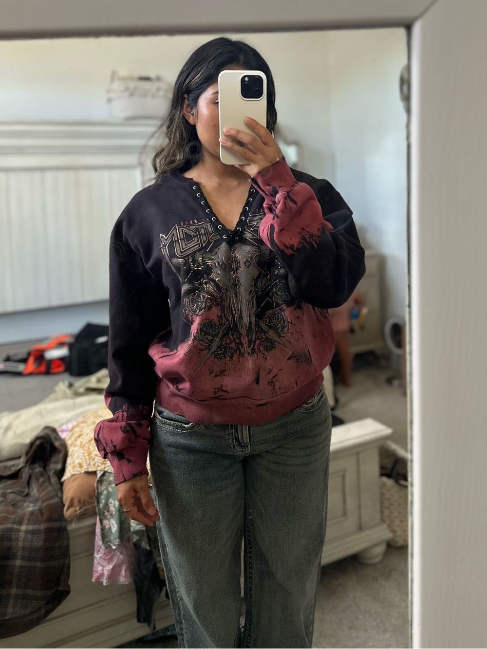 Affliction V-Neck Tie-Dye Graphic Sweater